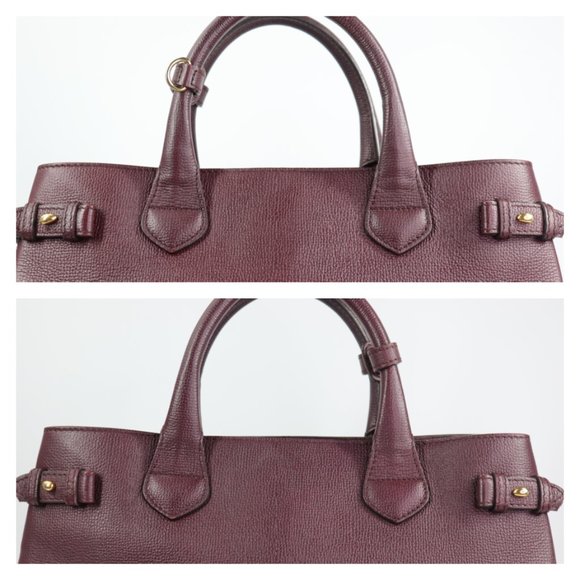 BURBERRY Grainy Calfskin House Check Medium Banner Tote Mahogany Red - Picture 7 of 16